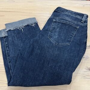 Maurices Dark Blue Cropped Frayed Hem Jeans